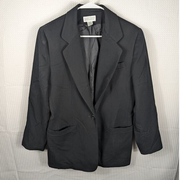 Lands End Womens 12 Black Wool Blazer Jacket Made in USA Single Button Vintage - Picture 1 of 3